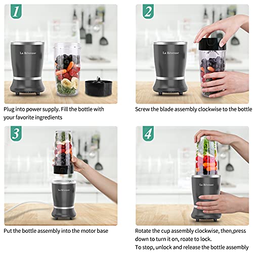 La Reveuse Personal Size Blender 250 Watts Power For Shakes Smoothies Seasonings Sauces With 1 Piece 15 Oz Cup,1 Piece 10 Oz Mug,Bpa Free (Black) #TOP2