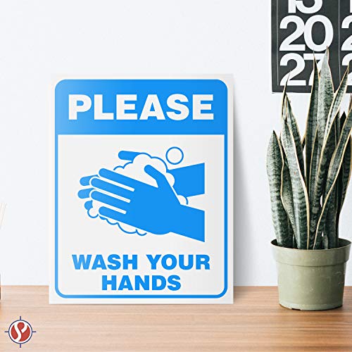 Wash Hands Sign Laminated Poster, Bulk For School And Office Health And Safety – Great Use For Homes, Schools, Office And Public Spaces | Heat, Water And Moisture Resistant | 8 X 10 Inches | 5 Per Pack (Blue) #TOP1