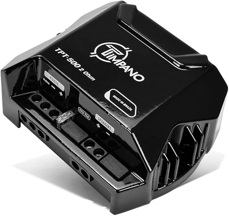 TIMPANO TPT-500 Amplificador de audio para automóvil compacto de 2 ohmios TPT500 de 1 canal y 2 ohmios - 1x 500 vatios a 2 ohmios - Mini amplificador estéreo de 12 voltios de rango completo Clase D