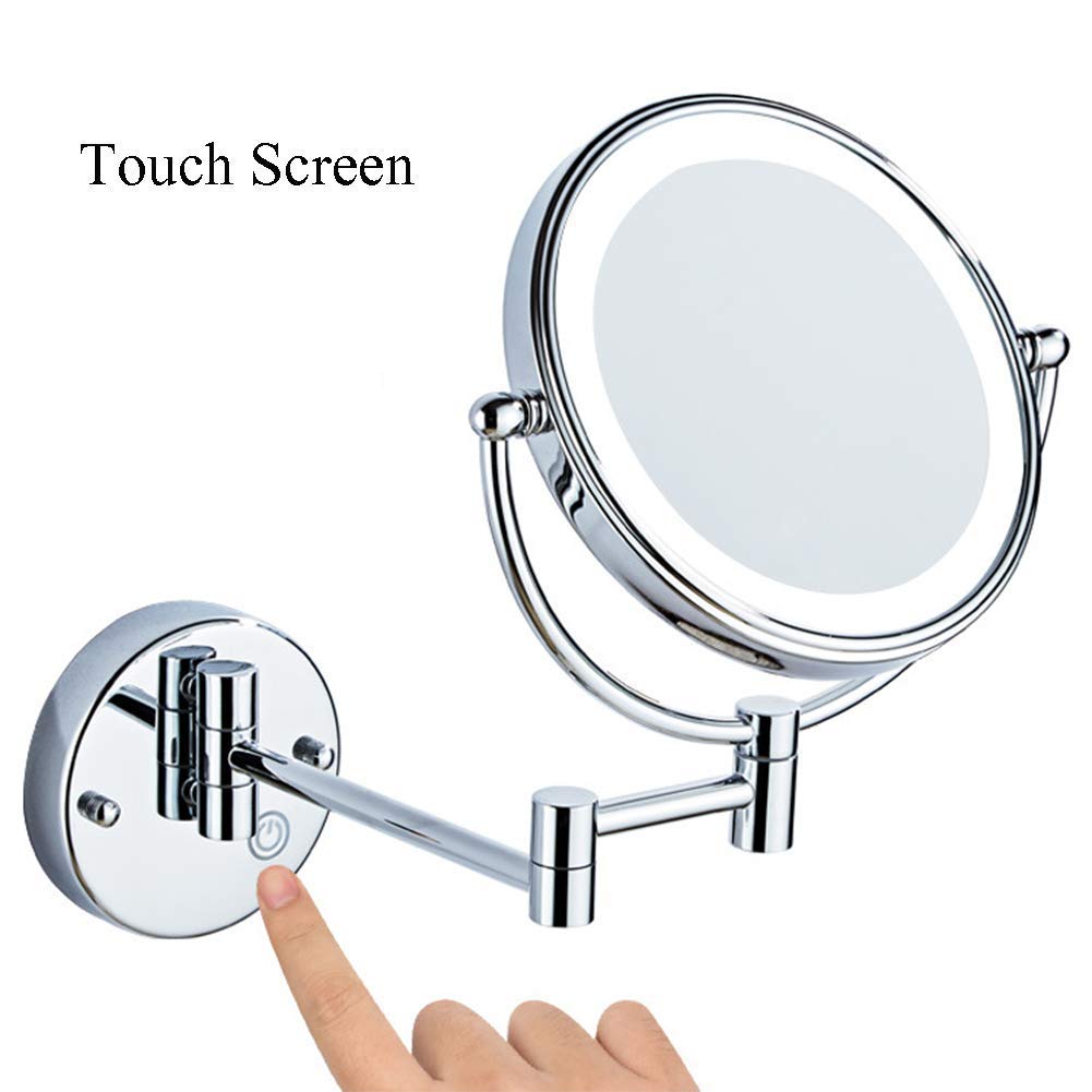 Espejo de maquillaje con aumento de doble cara de 8 pulgadas con aumento de 10X Espejo de tocador para baño para el hogar con iluminación LED (color: cobre antiguo, tamaño: 7X) (cobre antiguo 10X)