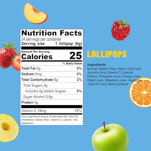 DC24 DAILY CARE Lutscher, Zucker frei Lutscher, reich an Vitamin C Pops, Anti Karies, natürliche Frucht Vielfalt aromatisiert 24 Lollipops für Kinder, Allergie freundlich, Gluten frei, Non-GMO, 144g
