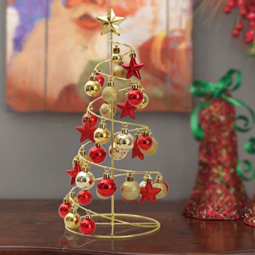 Amosfun Mini árvore de Natal metal com bola de Natal mesa enfeite de decoração de árvore de Natal pa