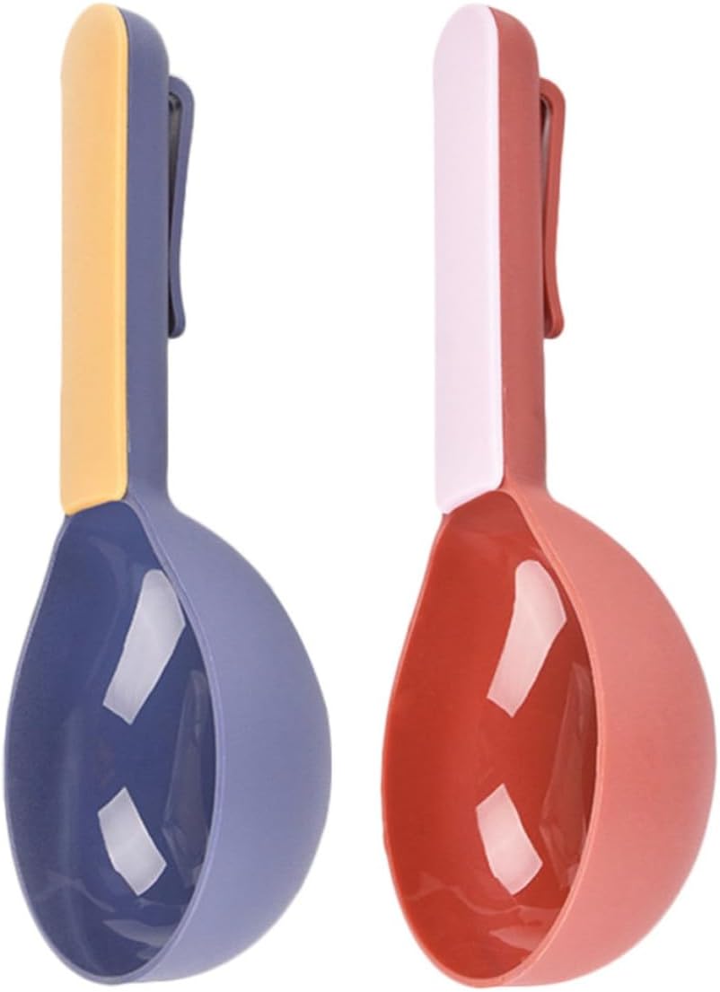 2pcs Abs Pet Food Scoop with Sealing Clip Portable Multifunctional