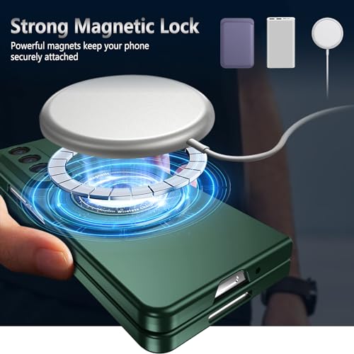 Image of Rugged Phone Case for Samsung Z Fold 4 Case with Ring Magnetic Fits Wireless Charger, 2 in 1 Soft TPU and Hard PC Cover Samsung Galaxy Z Fold 4 Case Shockproof Blue (Green)