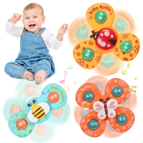 Ainiv 3PCS Coccinelle Abeille Papillon Animaux Mignons Jouets de Bain Bébé, Ventouses Rotatives,...