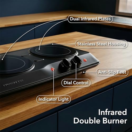 image for OVENTE Countertop Infrared Double Burner, 1700W Electric Hot Plate and