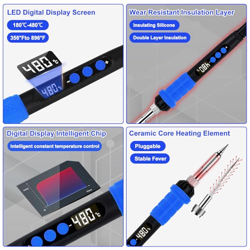 AOBOPLE Soldering Iron Tips for Threaded Inserts Set Include 90W LED Soldering Iron Kit 130PCS Threaded Inserts, 8PCS Soldering Tips for Threaded Inserts, 9PCS Pyrography Burning Tips - Image 3