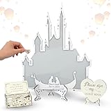Customize Fantasy Castle Alternative Guest Book Drop Box, Personalized Fairy Tale Castle With Gondola Guestbook, Drop Box with Wooden Hearts For Wedding, Quinceanera, Birthday Celebration Decor