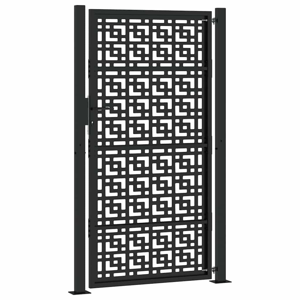 IKAYAA Puerta de Jardín 105x180 cm, Puerta para Valla con Sistema de Cerradura Acero Oxidado, diseño en Cruz