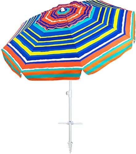 AMMSUN Beach Umbrellas for Sand Heavy Duty Wind Portable,6.5 ft Beach Umbrella with Integrated Sand Anchor & UV 50+ Protection,Outdoor Patio Umbrella with Carry Bag for Beach Patio Garden Outdoor, Stripes