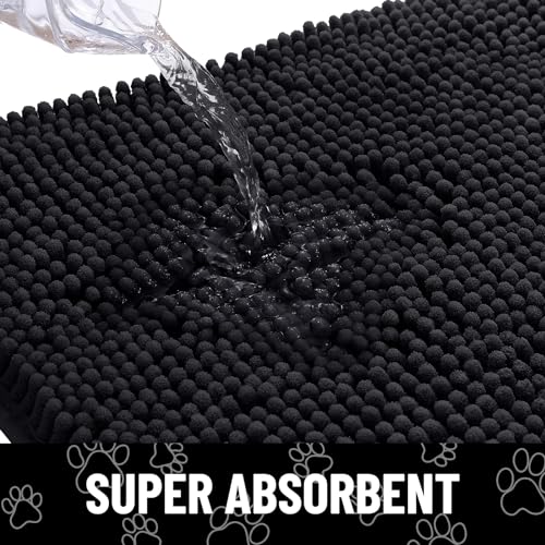 Image of Smiry Dog Door Mat for Muddy Paws, Absorbent Dirt Trapper Non Slip Quick Dry Washable Chenille Mat for Mud Dogs, Entry Rug for Indoor and Outdoor (40x24 Inches, Black and White)