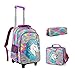 Tanou 2022 Zaino Trolley Scuola Elementare Bambina,32 Litri Leggero Impermeabile Zaini Trolley Asilo per Bambina, 3 Pezzi Zaino con Ruote con Borsa Termica Astucci,Scuola Viaggiare,Viola Unicorno