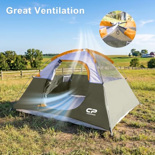 Image of CAMPROS CP 3 Person Tent, Dome Tents for Camping with Rainfly, Waterproof Camping Tent Easy Set Up, Portable Family Tent with Large Mesh Window & Carry Bag for Outdoor Hiking