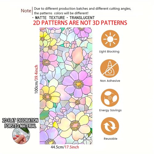Image of Nuxovilar Sparkle Pink Yellow Mosaic Pattern Window Film 17.7x39.4 PVC | Vibrant Floral, Mosaic Cling colorful flower sticker, glass door wrap for bedroom living room balcony (Pink Yellow)