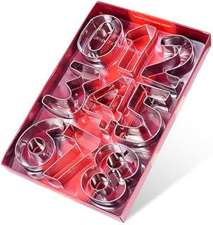 Ertek 9Pcs Stainless Steel 0-9 Numbers Kids Cookie Cutter Shapes Metal Fruits Fondant Icing Biscuit Cutters Shapes Set Dessert Decoration Large Number Baking Pastry Tool