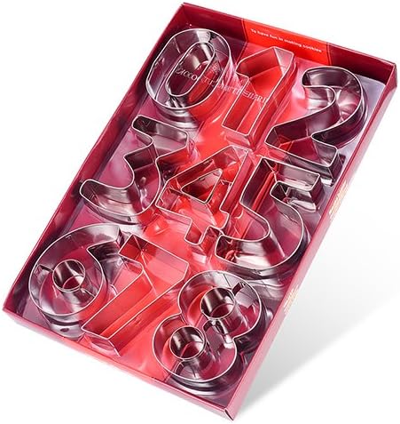Ertek 9Pcs Stainless Steel 0-9 Numbers Kids Cookie Cutter Shapes Metal Fruits Fondant Icing Biscuit Cutters Shapes Set Dessert Decoration Large Number Baking Pastry Tool