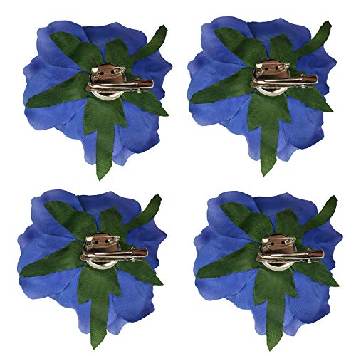 4Pcs/Pack Fabric Rose Hair Flowers Clips Mexican Hair Flowers Blue Hairpin Brooch Headpieces (Royal Blue) #TOP2