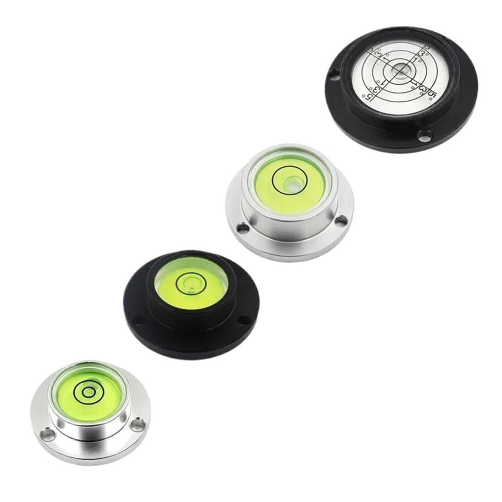 1 szt. Średnica 30 mm do 40 mm okrągły poziomica bąbelkowa wiele rozmiarów kołnierz poziomujący niwelator koralik z otworami montażowymi podstawa | 1 x 30 mm do 40 mm okrągły poziom bąbelkowy w wielu rozmiarach z kołnierzem poziomującym niwelowany (JY-382