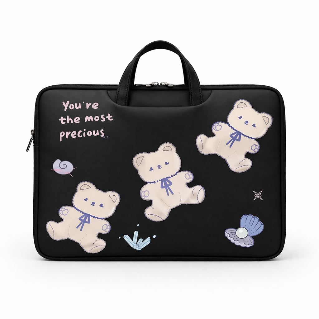 Cute Animal Design Laptop Bag, Off-White with Cartoon Characters, 40 x 28 cm, Padded Protection, Multiple Storage Pockets, for School and Office-image-8