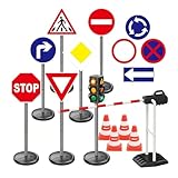 alldoro 68764 - XXL Verkehrsset mit Ampel mit Licht & Sound, 10 Verkehrszeichen, 4 Pylonen und Schranke, für Kinder ab 3 Jahre, befüllbare Standfüße, Indoor & Outdoor