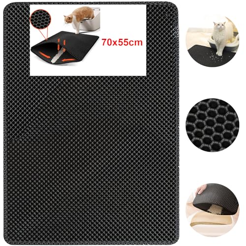 AidSci Katzenklo Matte | 70 x 55 cm Vorleger für Katzentoilette Waben Design Katzenstreu Matte...