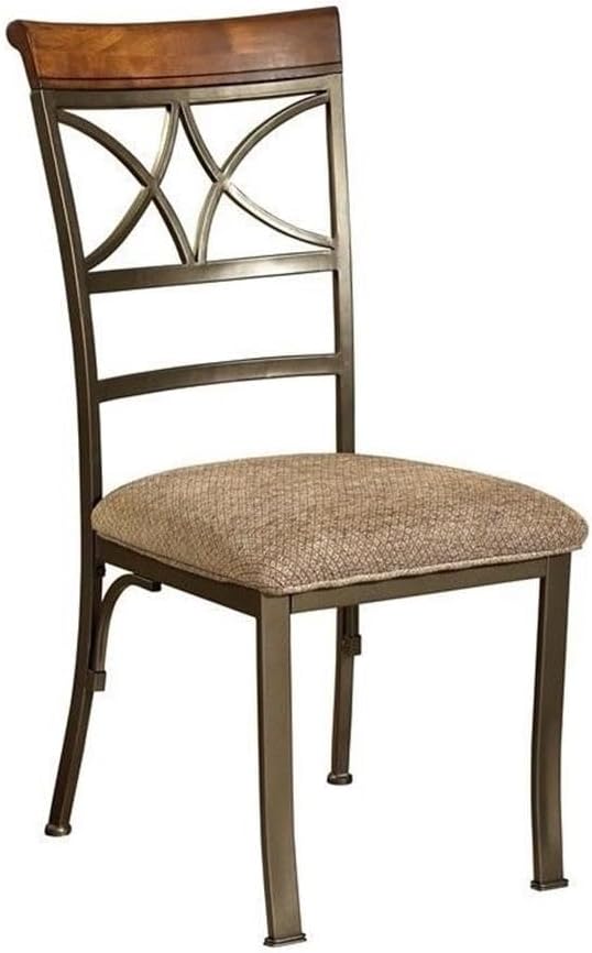 BOWERY HILL 5-Piece Kitchen Dinette Dining Set with Round Table and 4 Chairs in Brushed Faux Medium Cherry/Matte Pewter and Bronze