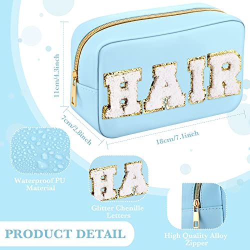 Sanwuta 4 Pcs Hair Face Skin Travel Bag Set Preppy Makeup Pouch PU Leather Skincare Bag Waterproof Cosmetic Organizer Birthday Christmas Gifts(Blue, Pink, Green, Purple,Fresh Style)3