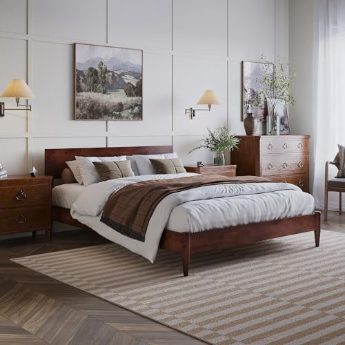 AFI, Aria Queen Solid Wood Modern Low Profile Platform Bed, Walnut