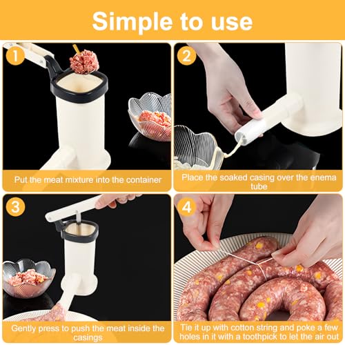 Sausage Stuffer Machine, Manual Sausage Stuffer Machine, Embutidora De Chorizos, Large Capacity Meat Stuffer for Household Kitchen Use (white)