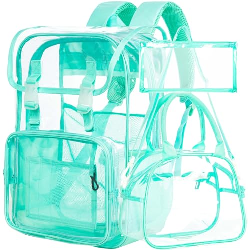 ZLYERT Transparenter Rucksack, robuste, transparente Büchertasche, große durchsichtige PVC-Rucksäcke für Damen und Herren, Grün, 3 Stück, Einheitsgröße, Daypack Rucksäcke