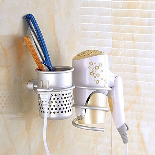 LIVDAT Hair Blow Dryer Holder Shelf Rack Stand with Cup Bathroom Washroom Wall Mount Spring Style Accessories Storage Organizer Aluminum Set LIVDAT Hair Blow Dryer Holder Shelf Rack Stand with Cup Bathroom Washroom Wall Mount Spring Style Accessories Storage Organizer Aluminum Set