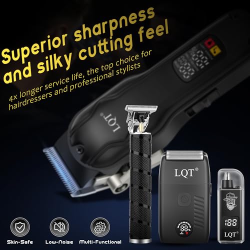 Image of Men's Hair Clippers & Trimmer Kit, 4-in-1 Electric Shaver Set with LED Display, Waterproof Body Groomer, Nose Trimmer & T-Blade for Bald Head, Full Barber Kit (Black) (Orange)