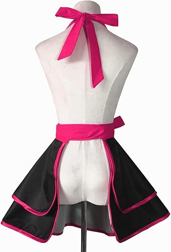 Miniatura 6 de Hyzrz - Delantales de algodón retro negros, lindos, hechos a mano, para mujeres y niñas, delantal de cocina para pasteles, para mamá, regalo (rosa