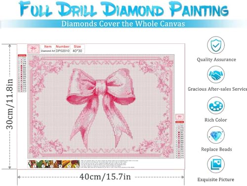 Image of ARPADAMO Diamond Art Kits for Adults,5D Pink Bow Diamond Painting DIY Aesthetic Wall Diamond Art Diamond Painting Kits for Adult,Round Full Drill Diamonds, Diamond Art Kits for Home Decor-12x16inch