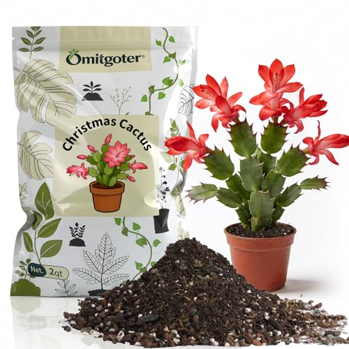 Omitgoter All-Natural Christmas Cactus Potting Soil Mix 2qt- Premium Well-Draining & Aerated ，Designed Specifically for Succulents and Cacti