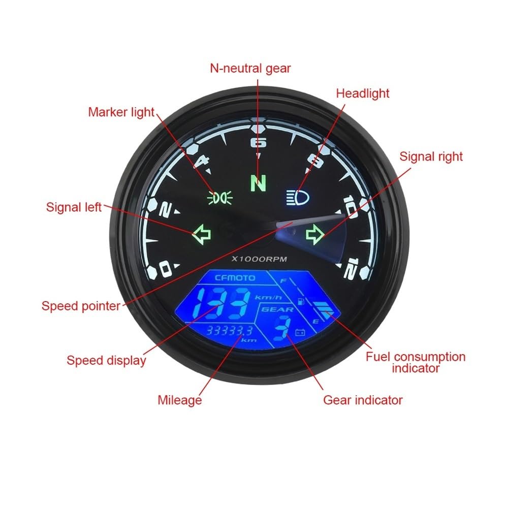 Contachilometri Tachimetro Da Pannello Per Moto Quadrante Per Visione Notturna Contachilometri Indicatore Digitale Multifunzione A LED Contagiri Indicatore Livello Carburante