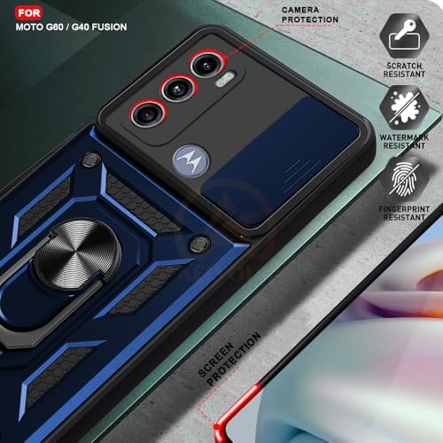 Image of Armor Bumper Back Cover Case for Motorola Moto G60 / G40 Fusion | Rotating Camera Cover, Ring Holder & Kickstand | Heavy Duty & 360 Degree Protection Back Cover (Blue)