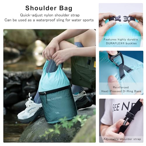 Bee Nesting Bolsa Seca Ultraligera Impermeable, 10L, Nylon 20D con Bolsillo de Malla y Separación Húmedo/Seco, Bolsa para Kayak, Playa y Navegación (Verde Menta) miniatura 6