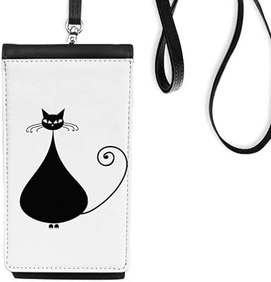 Black Cat Lover Halloween Animal Art Outline Phone Wallet Purse Hanging Mobile Pouch Black Pocket