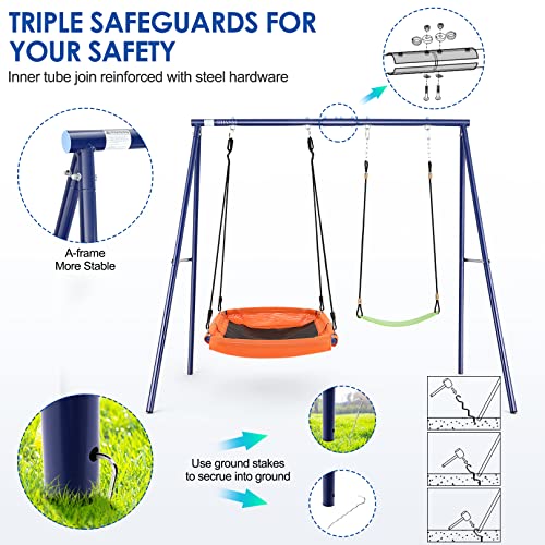 Metal Swing Sets For Backyard - 440Lbs Heavy Duty A-Frame Swing Stand Waterproof 2 Seat Kids Play Swing Set With Adjustable Platform Swing Belt Swing For Indoor Outdoor Playground #TOP1