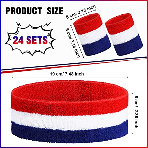 Image of 72 Pcs Bulk Striped Sweatband Set Include 24 Pcs Sweat Absorbing Striped Headbands and 48 Pcs Sweatbands Wristbands Cotton Athletic Sweat Bands for Men Women Gym Sports Workout