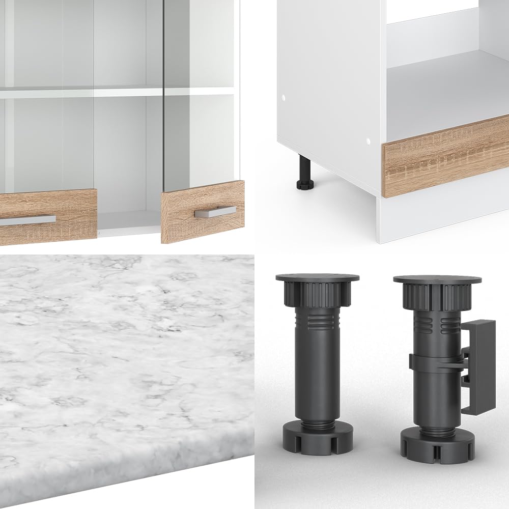 Vicco Eckküche R-Line, Sonoma/Weiß, 287 x 227 cm | AP Anthrazit, mit modularen Elementen flexibel erweiterbar