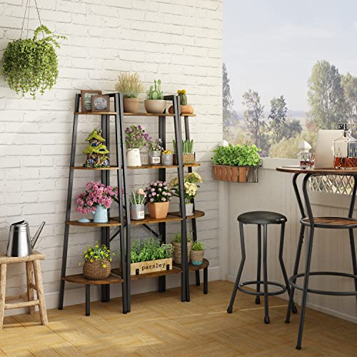 Hoctieon Corner Shelf, 4-Tier Corner Bookshelf, Rustic Ladder Shelf, Industrial Display Stand for Living Room, Kitchen, Home Office, Balcony, Small Space, Metal Frame, Rustic Brown - Image 4