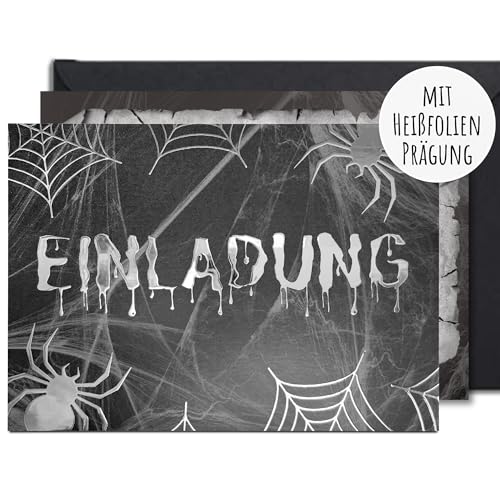 møij 12x EINLADUNGSKARTEN + Umschläge für Halloween Party mit Heißfolienprägung - Die gruseligen Karten sind die perfekte Einladung zur Halloweenfeier møij 12x EINLADUNGSKARTEN + Umschläge für Halloween Party mit Heißfolienprägung - Die gruseligen Karten sind die perfekte Einladung zur Halloweenfeier