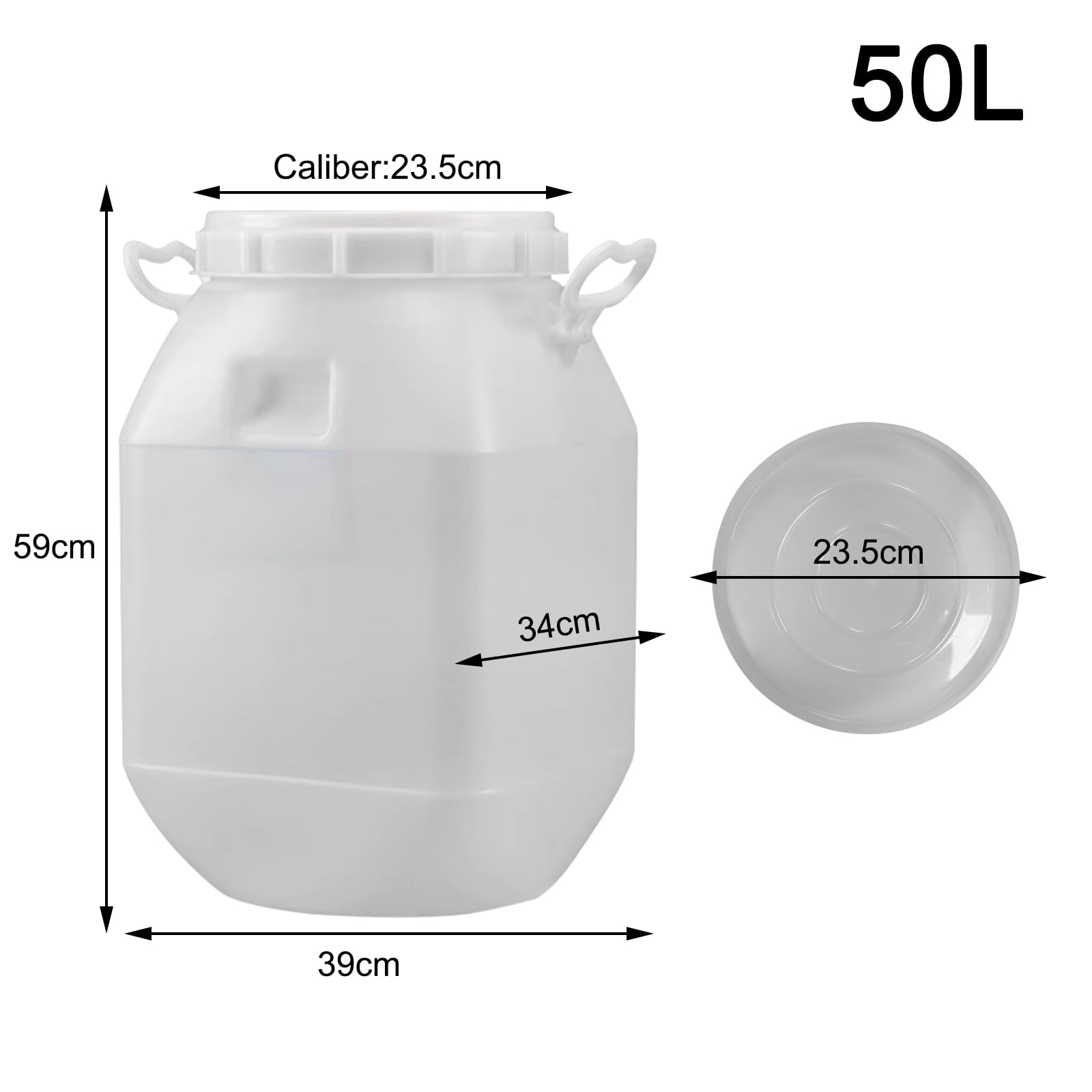 Secchio di fermentazione in plastica da 50 litri con coperchi per conservare vino e liquidi alimentari, sicuro ed ecologico