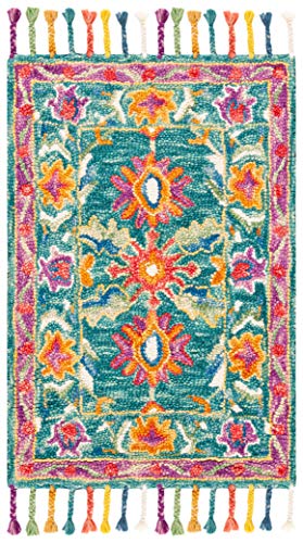 Tapete decorativo artesanal SAFAVIEH 2'x3' turquesa y púrpura miniatura 1