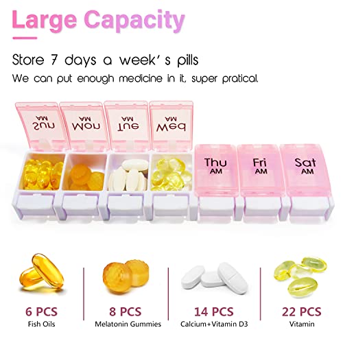 Image of MOLN HYMY Weekly Pill Boxes and Organizer 2 Times a Day, 7 Day AM PM Pill Case Two Week, 14 Large Compartments Pill Dispenser to Hold Medication, Vitamins (Pink+Blue)
