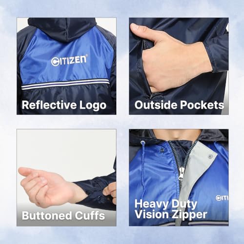 Image of Citizen Reversible Raincoat For Men With Inbuilt Hood, Waterproof Pant & Carry Pouch | Dual Color Sports Style | 190T Polyester With Pvc | Durable & Lightweight Standard Length Rainsuit