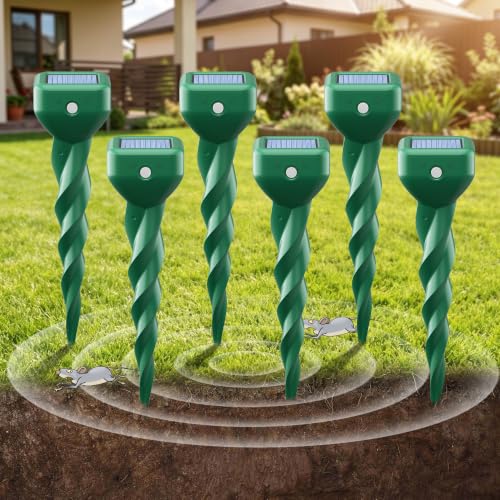 Solar Maulwurfschreck 6er Pack für Garten und Rasen IP67 wasserdichter Maulwurf Vertreiber zur Vertreibung von Wühlmäusen kabellose Anwendung ohne Chemikalien