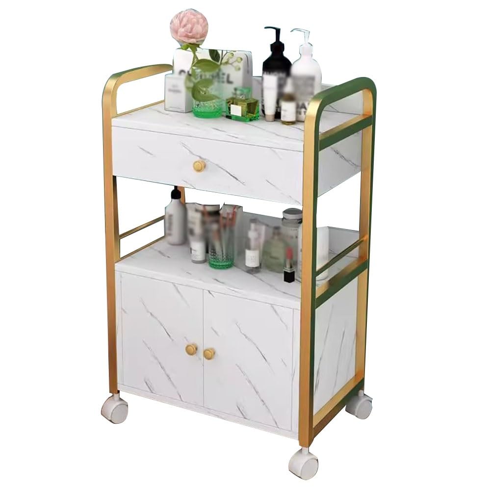 Carrito de salón con ruedas, armario de almacenamiento de belleza, carrito de equipo de peluquería con cajón y armario, ideal para salones y barberías